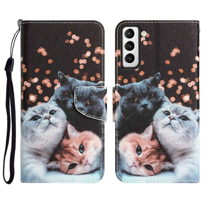 Folio Deksel Til Samsung Galaxy S23 Plus 5G Med Kjede Bare Thong Cats