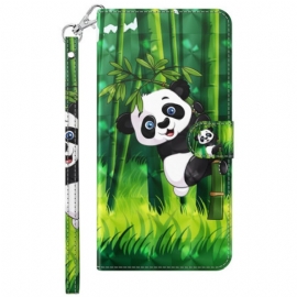 Folio Deksel Til Samsung Galaxy S23 Plus 5G Med Kjede Panda Og Bambus Med Snor