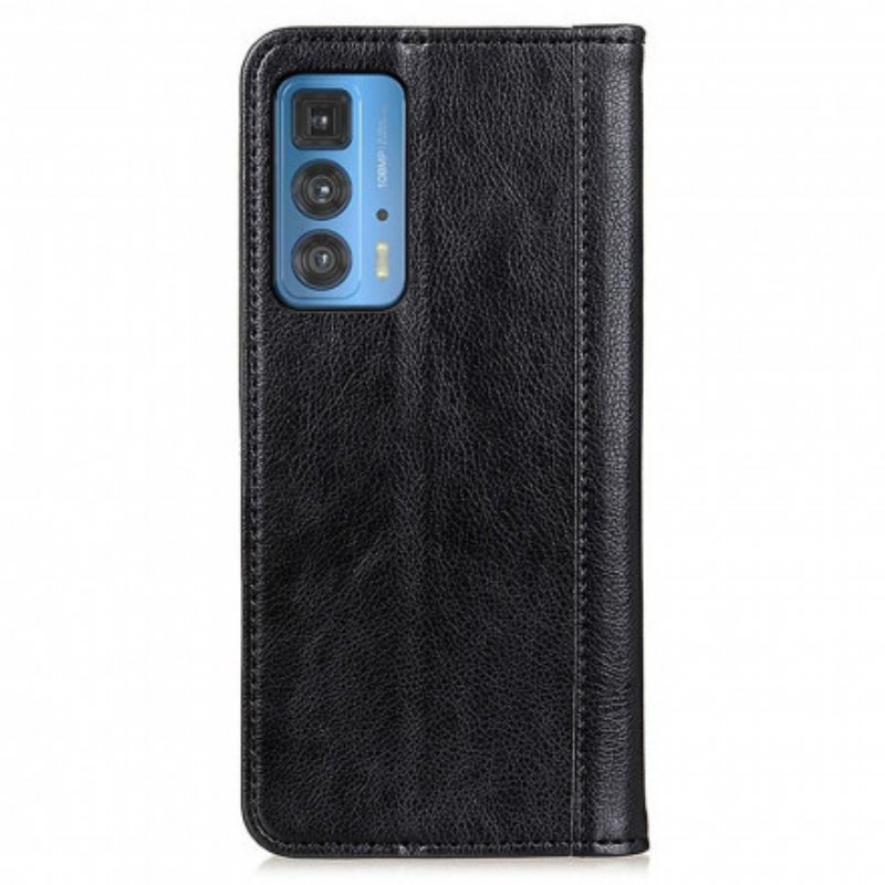 Beskyttelse Deksel Til Motorola Edge 20 Pro Folio Deksel Litchi Split Leather-versjon