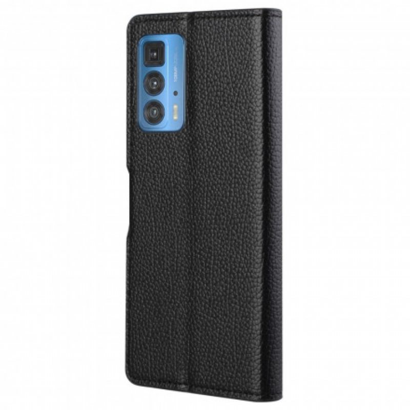 Folio Deksel Til Motorola Edge 20 Pro Litchi Grain Leather Effect