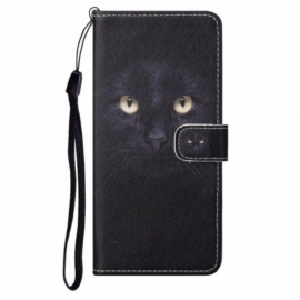 Folio Deksel Til Moto G71 5G Med Kjede Strappy Black Cat Eyes