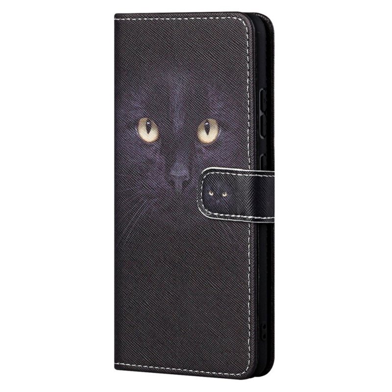 Folio Deksel Til Moto G71 5G Med Kjede Strappy Black Cat Eyes