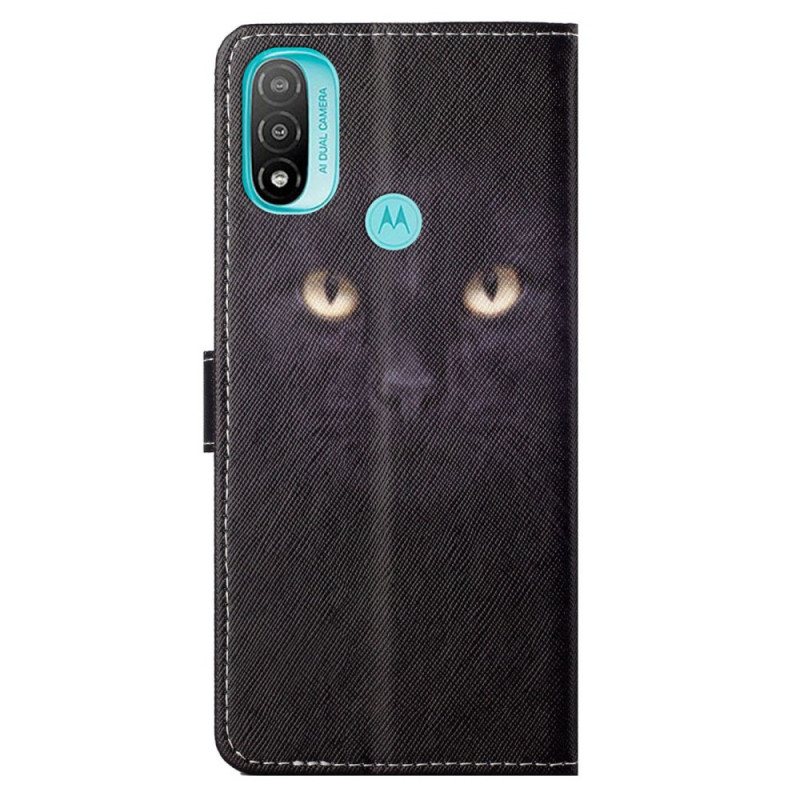 Folio Deksel Til Moto G71 5G Med Kjede Strappy Black Cat Eyes