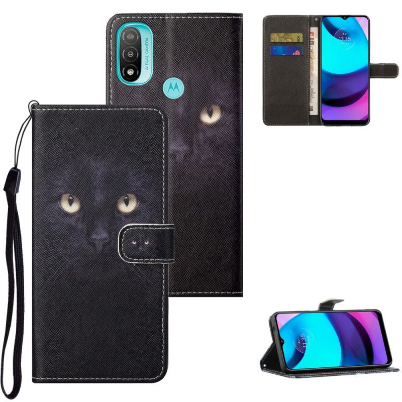 Folio Deksel Til Moto G71 5G Med Kjede Strappy Black Cat Eyes