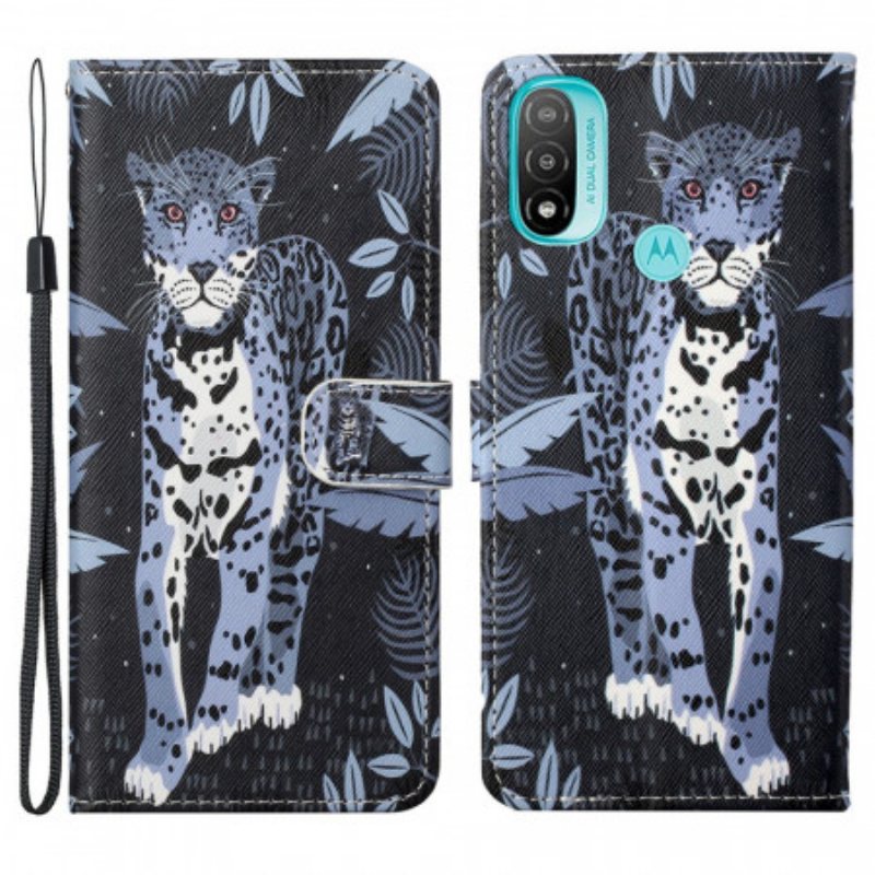 Folio Deksel Til Moto G71 5G Med Kjede Strappy Leopard