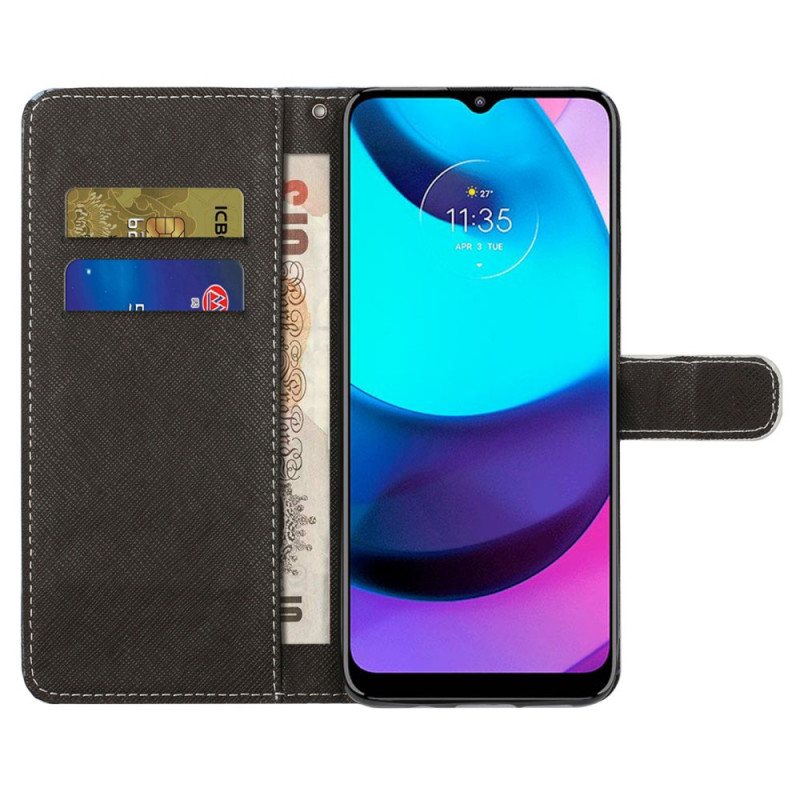 Folio Deksel Til Moto G71 5G Med Kjede Strappy Leopard