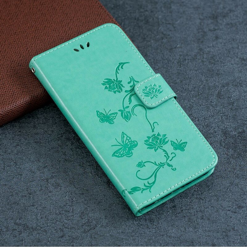 Folio Deksel Til Huawei P Smart S Med Kjede Stropp For Sommerfugler Og Blomster