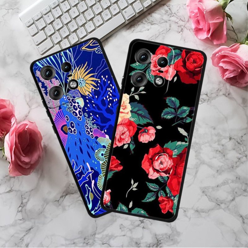 Deksel Motorola Edge 50 Pro Blå Blomster Beskyttelse Deksel