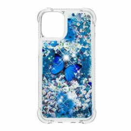 Deksel Til iPhone 13 Mini Glitter Blå Sommerfugler