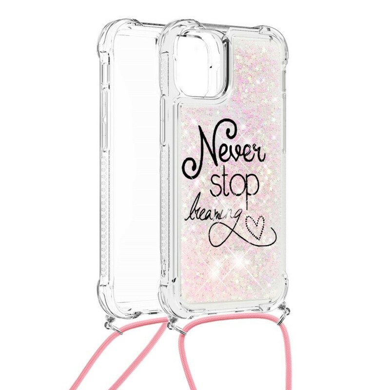 Deksel Til iPhone 13 Mini Med Snor Never Stop Glitter Snøre