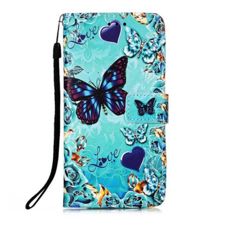 Folio Deksel Til iPhone 13 Mini Med Kjede Elsker Butterflies Strappy