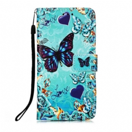 Folio Deksel Til iPhone 13 Mini Med Kjede Elsker Butterflies Strappy