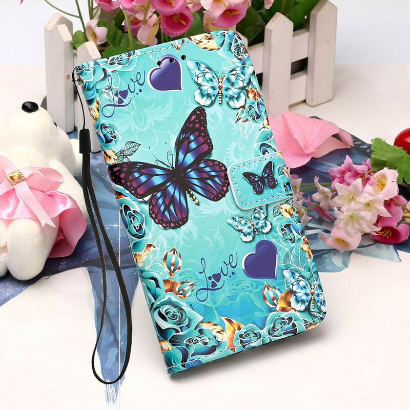 Folio Deksel Til iPhone 13 Mini Med Kjede Elsker Butterflies Strappy