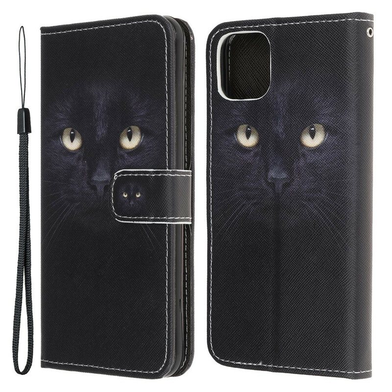 Folio Deksel Til iPhone 13 Mini Med Kjede Strappy Black Cat Eyes