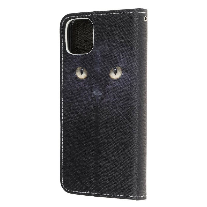 Folio Deksel Til iPhone 13 Mini Med Kjede Strappy Black Cat Eyes