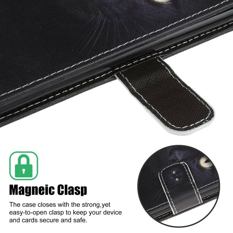 Folio Deksel Til iPhone 13 Mini Med Kjede Strappy Black Cat Eyes