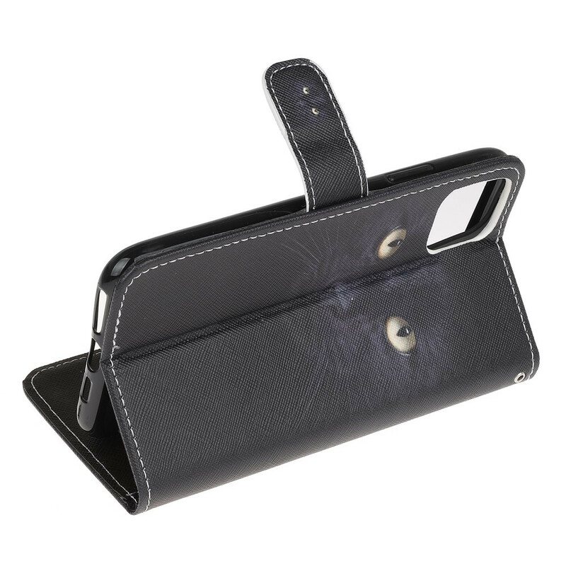 Folio Deksel Til iPhone 13 Mini Med Kjede Strappy Black Cat Eyes