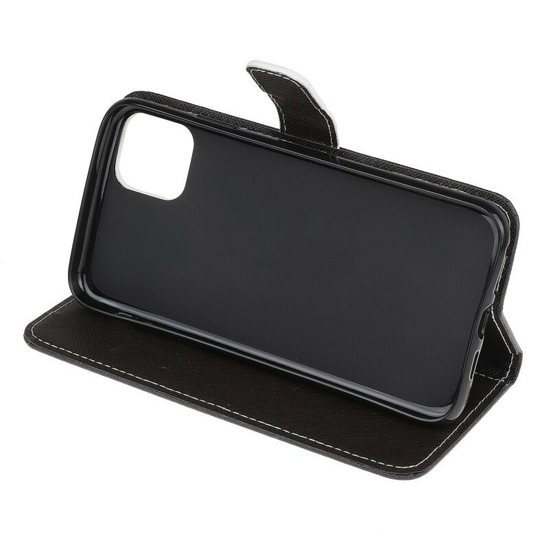 Folio Deksel Til iPhone 13 Mini Med Kjede Strappy Black Cat Eyes