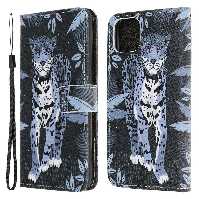 Folio Deksel Til iPhone 13 Mini Med Kjede Strappy Leopard