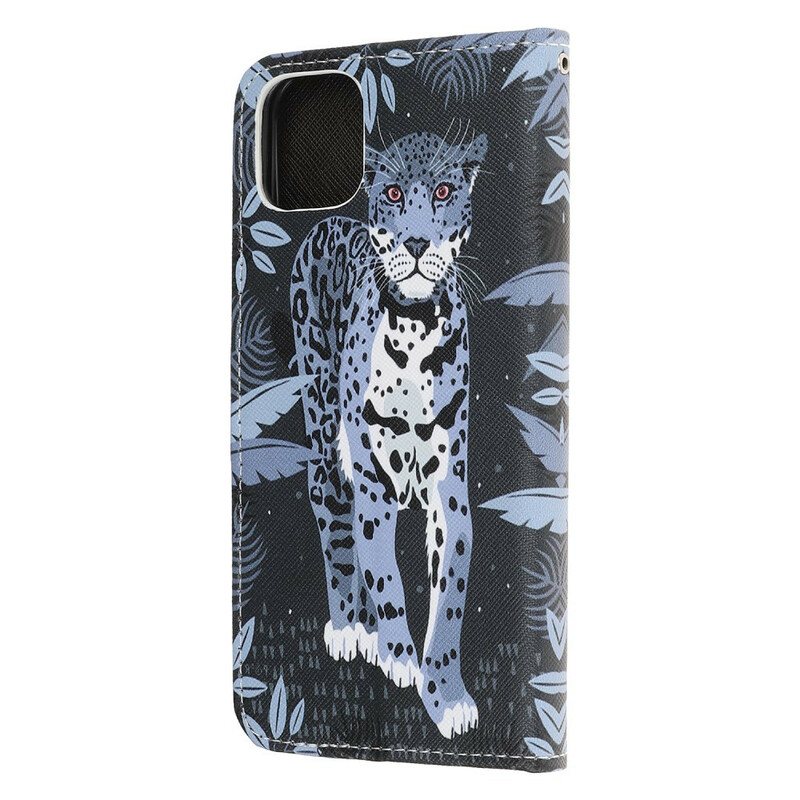 Folio Deksel Til iPhone 13 Mini Med Kjede Strappy Leopard