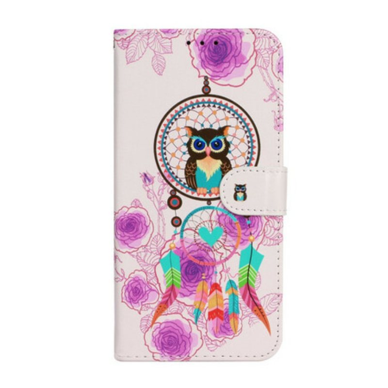 Folio Deksel Til iPhone 13 Mini Med Kjede Strappy Owl Mandala