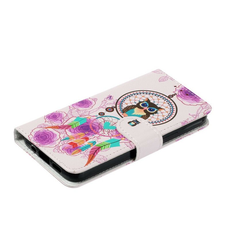 Folio Deksel Til iPhone 13 Mini Med Kjede Strappy Owl Mandala