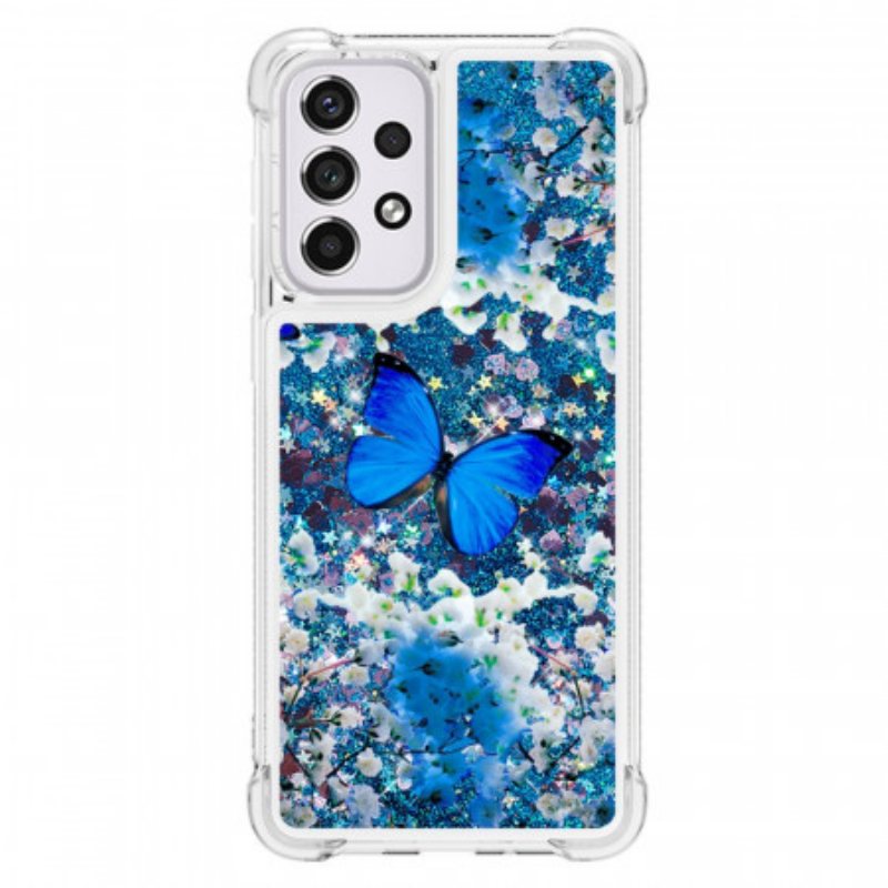 Deksel Til Samsung Galaxy A33 5G Glitter Blå Sommerfugler