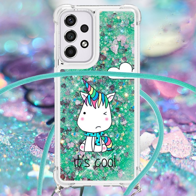 Deksel Til Samsung Galaxy A33 5G Med Snor Unicorn Glitter Snøre