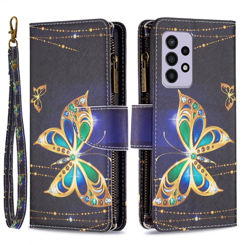 Folio Deksel Til Samsung Galaxy A33 5G Royal Butterfly Veske Med Glidelås