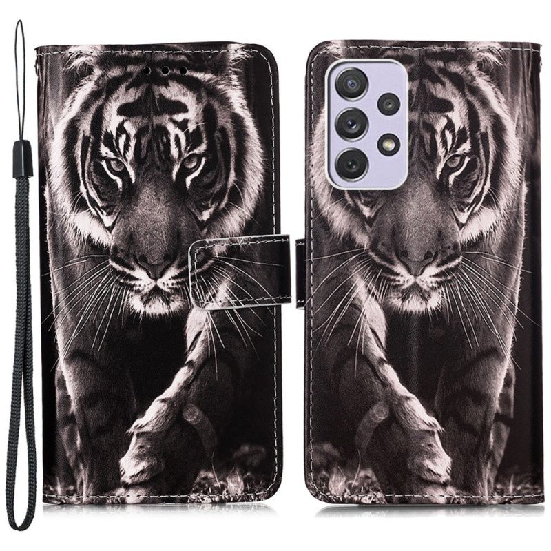 Lærdeksel Til Samsung Galaxy A33 5G Med Kjede Strappy Night Tiger