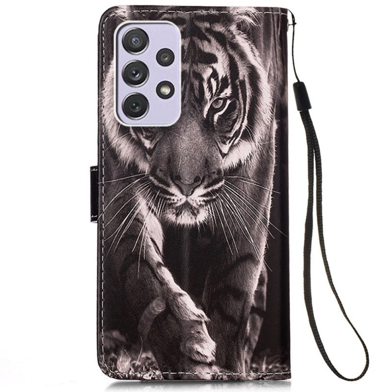 Lærdeksel Til Samsung Galaxy A33 5G Med Kjede Strappy Night Tiger