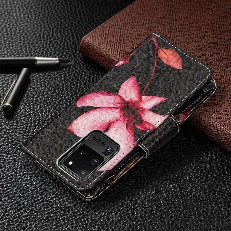 Folio Deksel Til Samsung Galaxy S20 Ultra Blomsterlomme Med Glidelås