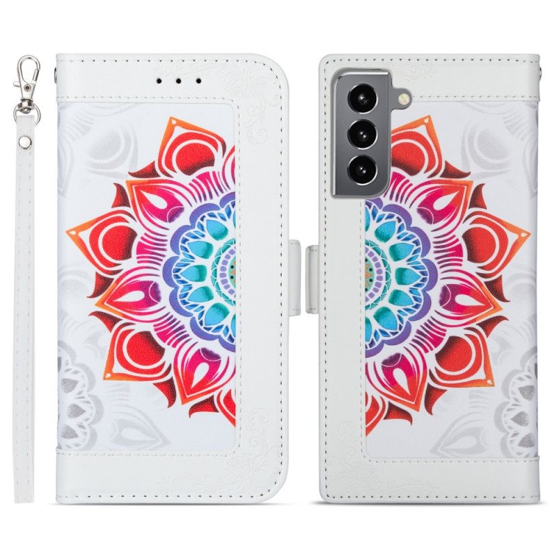 Folio Deksel Til Samsung Galaxy S22 5G Med Kjede Strappy Mandala Dekorasjon