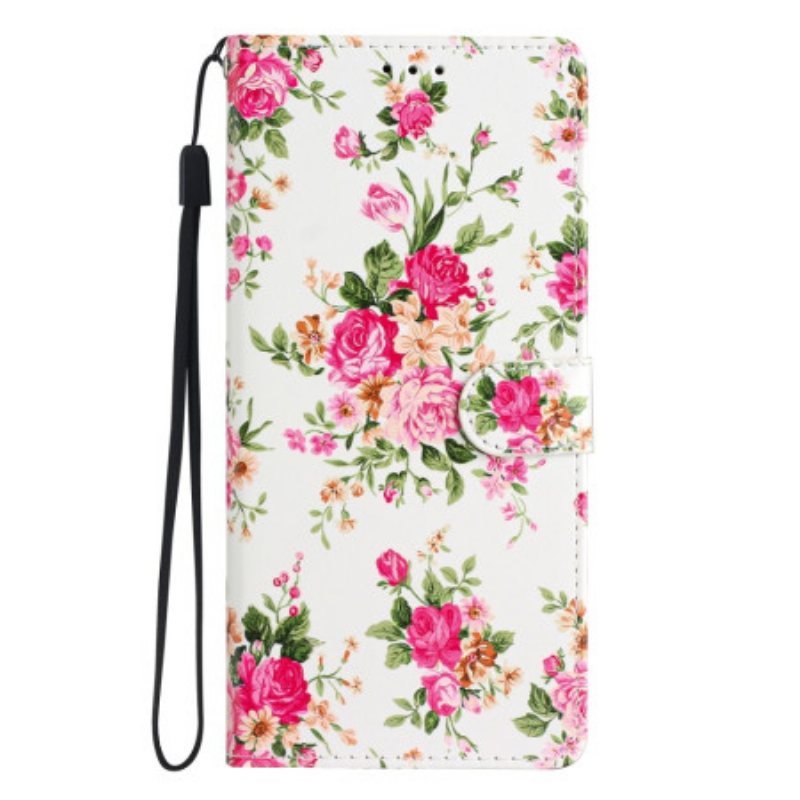 Folio Deksel Til Oppo Reno 8 Lite Med Kjede Stropp Liberty Flowers