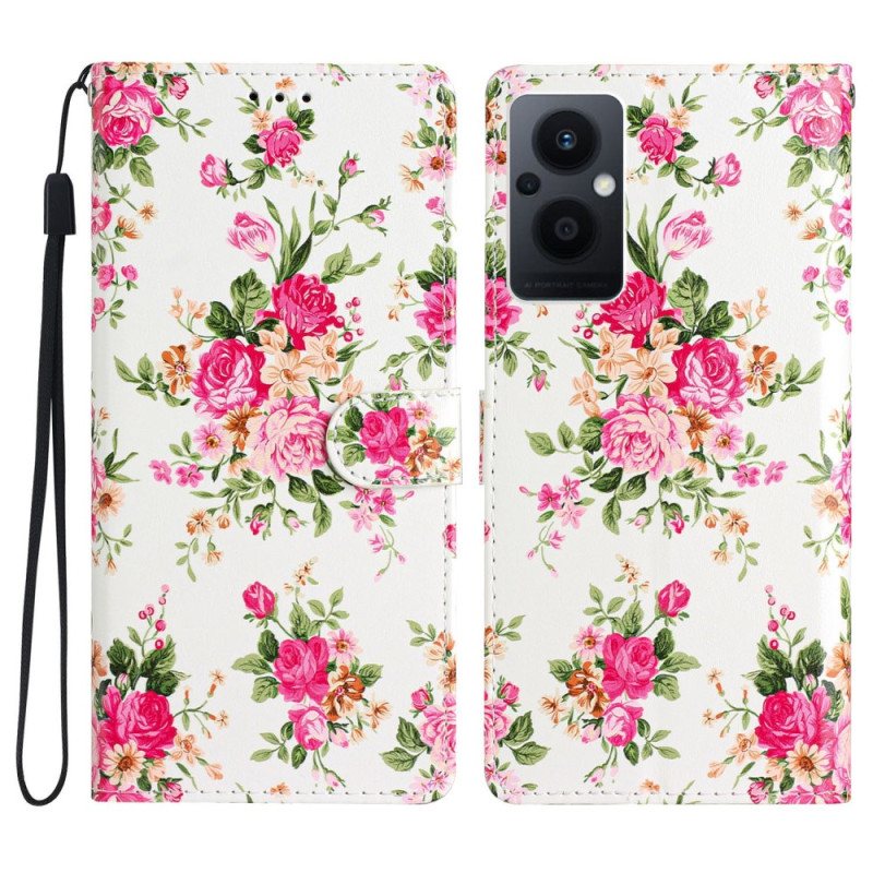 Folio Deksel Til Oppo Reno 8 Lite Med Kjede Stropp Liberty Flowers