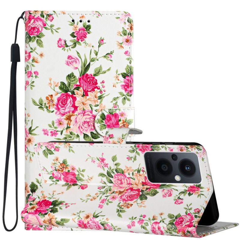 Folio Deksel Til Oppo Reno 8 Lite Med Kjede Stropp Liberty Flowers