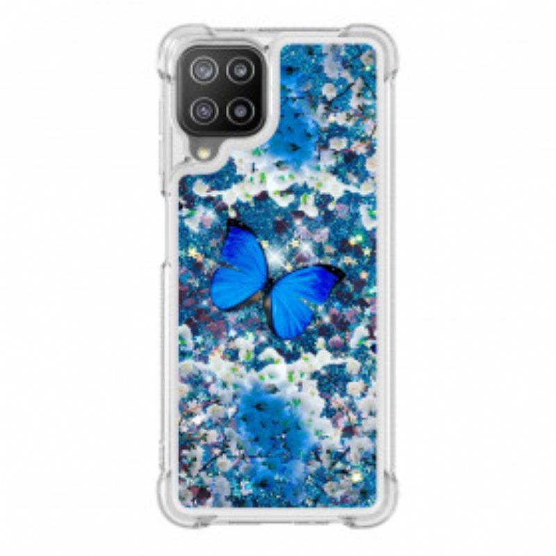 Deksel Til Samsung Galaxy A22 Glitter Blå Sommerfugler