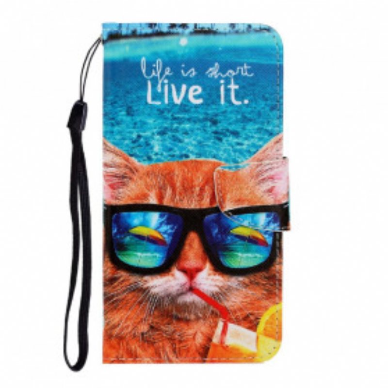 Folio Deksel Til Samsung Galaxy A22 Med Kjede Cat Live It Strappy