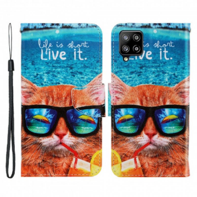 Folio Deksel Til Samsung Galaxy A22 Med Kjede Cat Live It Strappy