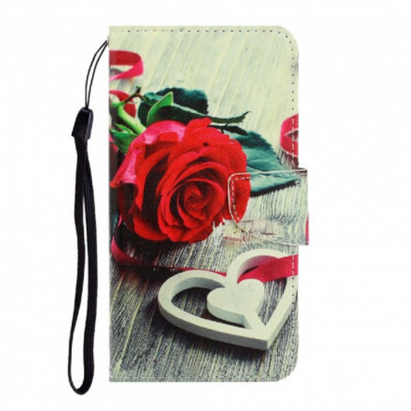 Folio Deksel Til Samsung Galaxy A22 Med Kjede Fargerike Strappy Blomster