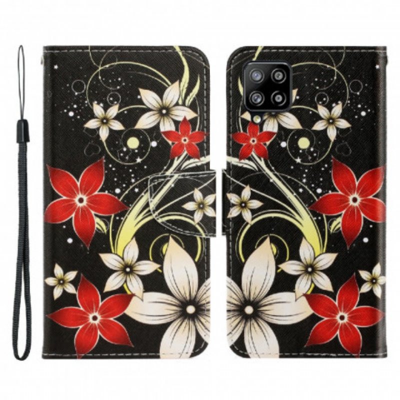 Folio Deksel Til Samsung Galaxy A22 Med Kjede Fargerike Strappy Blomster