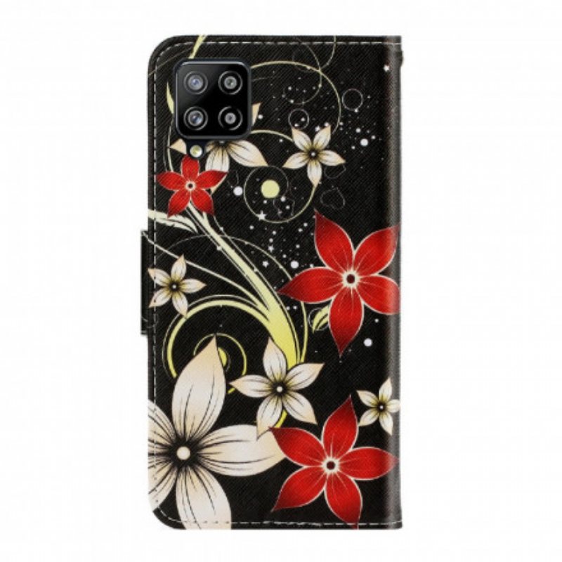 Folio Deksel Til Samsung Galaxy A22 Med Kjede Fargerike Strappy Blomster