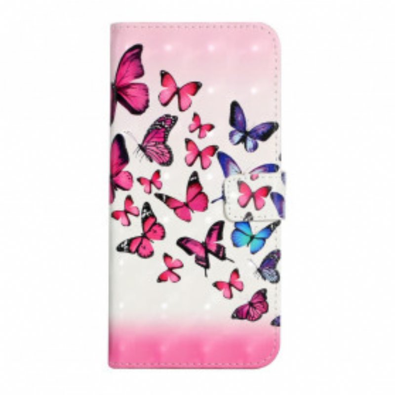 Folio Deksel Til Samsung Galaxy A22 Med Kjede Flight Of Butterflies I Lanyard