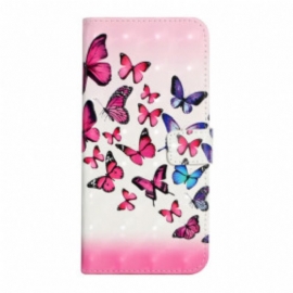 Folio Deksel Til Samsung Galaxy A22 Med Kjede Flight Of Butterflies I Lanyard