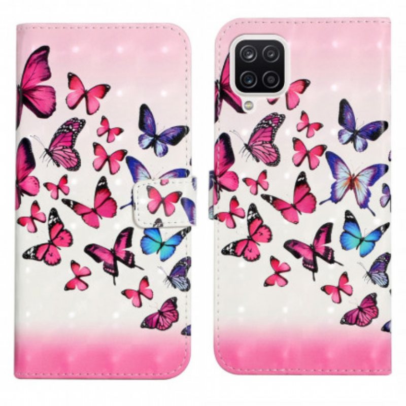 Folio Deksel Til Samsung Galaxy A22 Med Kjede Flight Of Butterflies I Lanyard