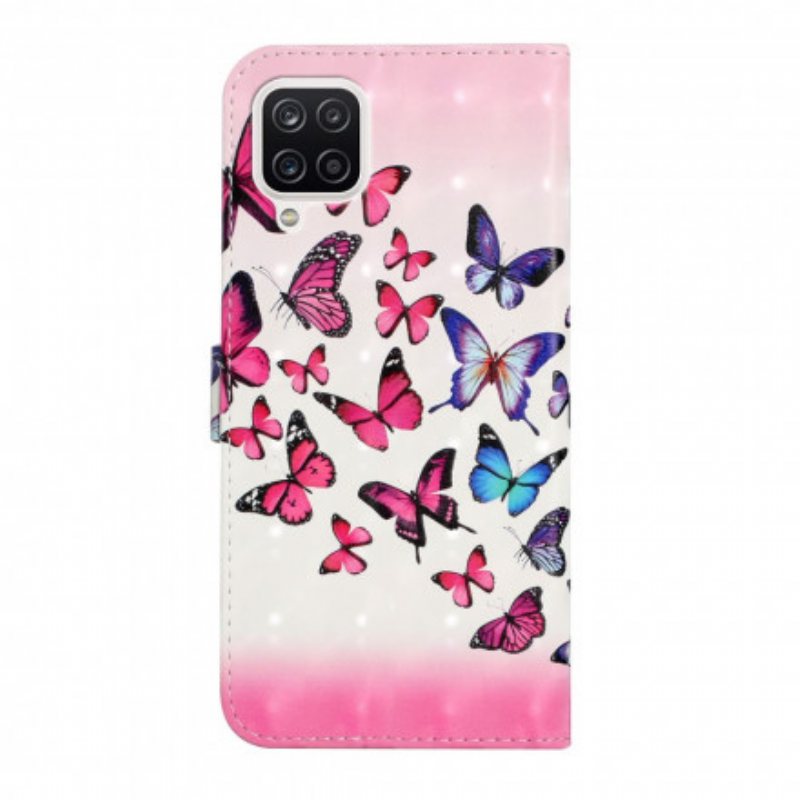 Folio Deksel Til Samsung Galaxy A22 Med Kjede Flight Of Butterflies I Lanyard