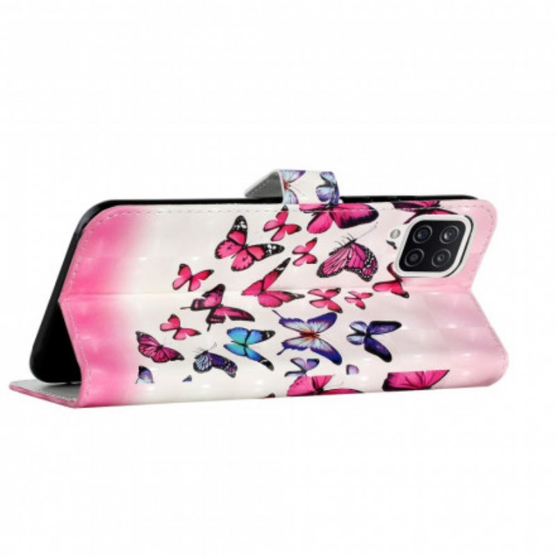 Folio Deksel Til Samsung Galaxy A22 Med Kjede Flight Of Butterflies I Lanyard