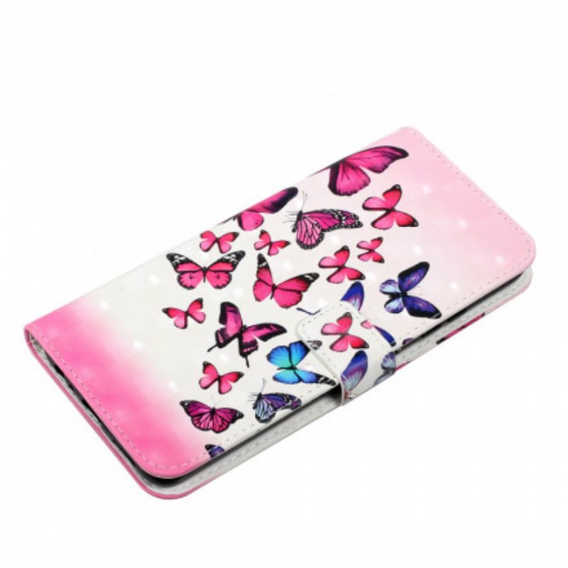 Folio Deksel Til Samsung Galaxy A22 Med Kjede Flight Of Butterflies I Lanyard