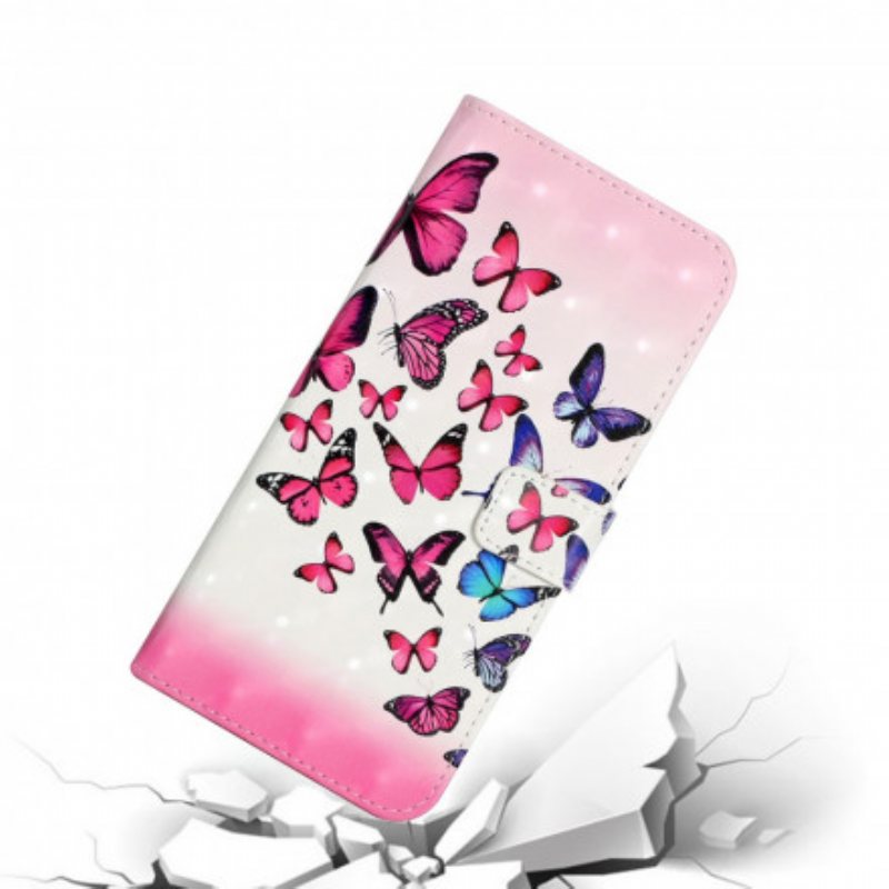 Folio Deksel Til Samsung Galaxy A22 Med Kjede Flight Of Butterflies I Lanyard