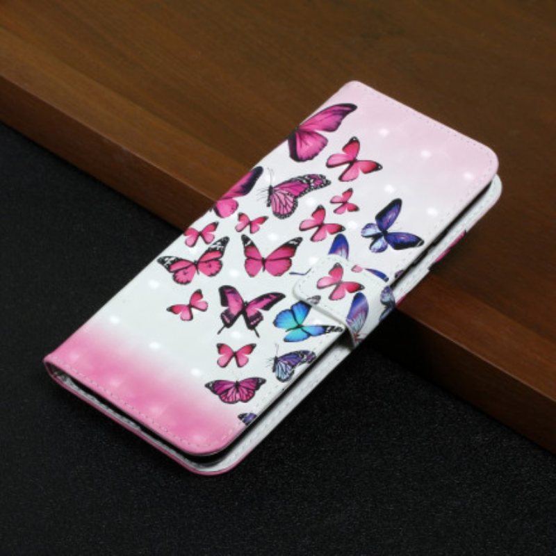 Folio Deksel Til Samsung Galaxy A22 Med Kjede Flight Of Butterflies I Lanyard